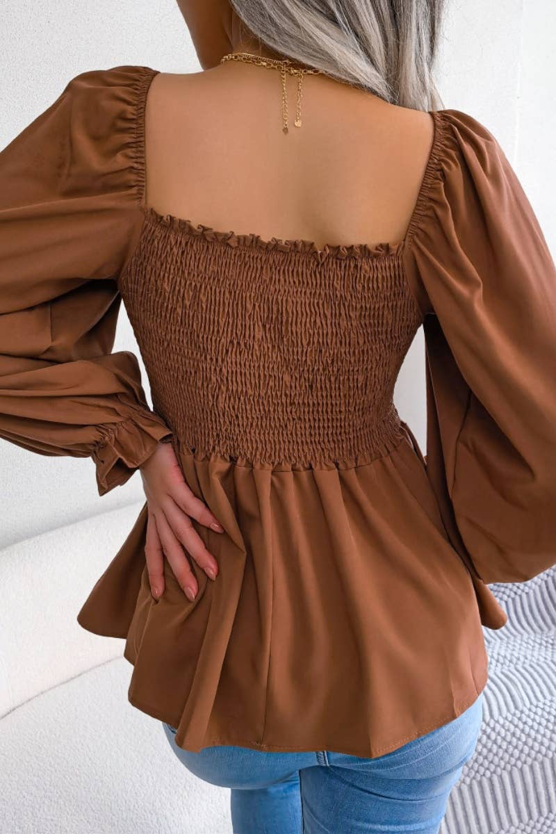 CWTBLL0957_SUMMER CHIFFON WOOD EAR LONG SLEEVE TOP