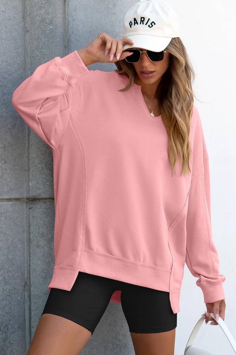 CWTBLL00830_COLORFUL STRIPE V NECK LOOSE SWEATSHIRT