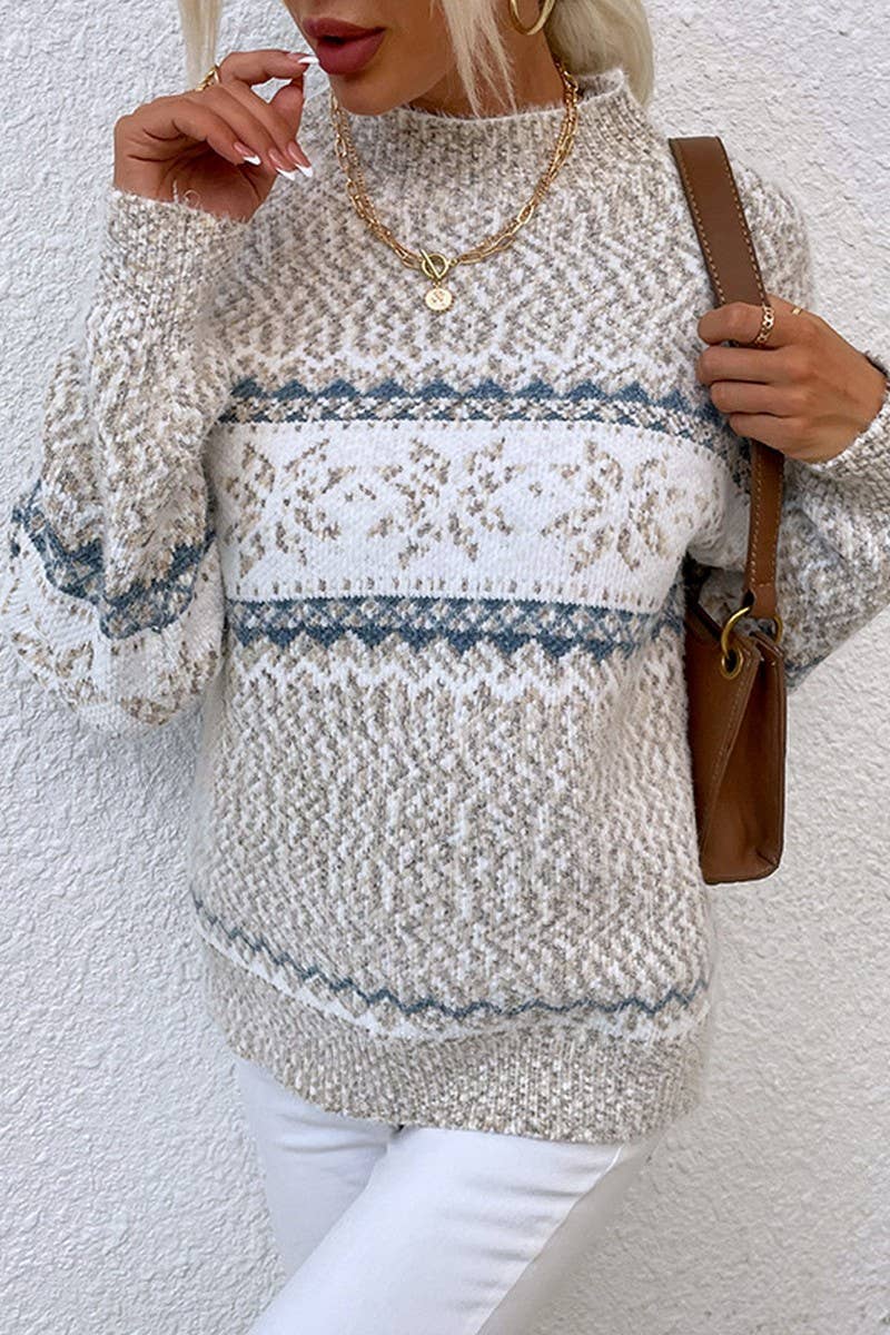 CWOSWL2564_HALF TURTLENECK SNOWFLAKE CHRISTMAS KNIT SWEATER