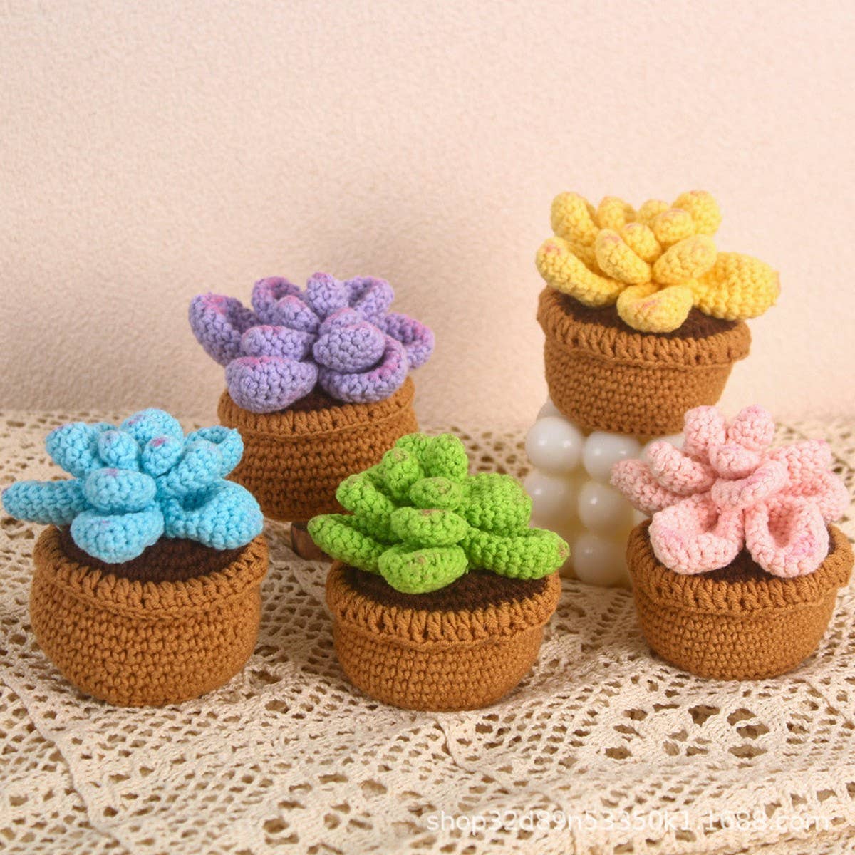 CWMM9280_PERMANENT SUCCULENT CROCHET GREEN PLANTS