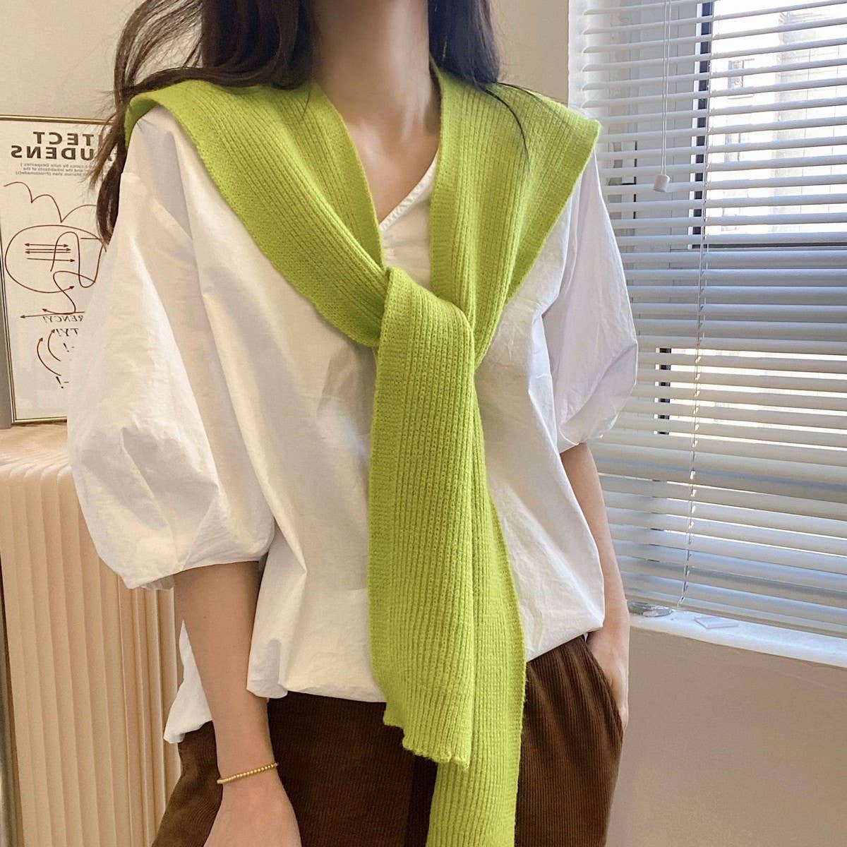 CWASC03127_STRIPED KNIT PONCHO SHAWL FOR WOMEN