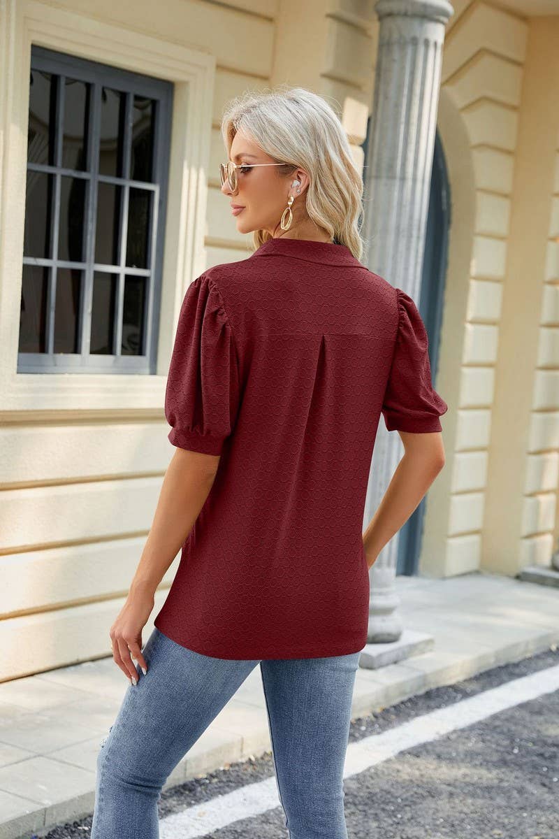 CWTTS0834_V-Neck Short Sleeve Knit Top