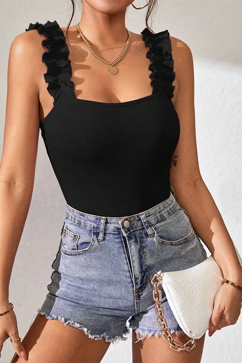 CWTHT0147_SOLID COLOR KNIT CAMISOLE SLEEVELESS BODYSUIT