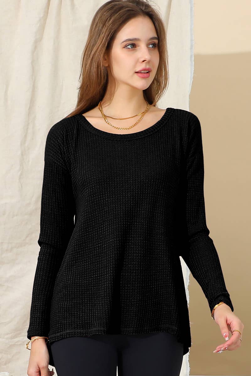 CWTTL975_LONG SLEEVE ROUND NECK WIDE HEM TUNIC TOP