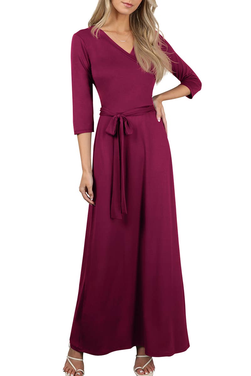 AWDMD283_3/4 Sleeve Knit Long Dress