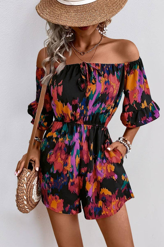CWSJS1683_OFF SHOULDER RUFFLE SLEEVE HIGH WAIST JUMPSUIT