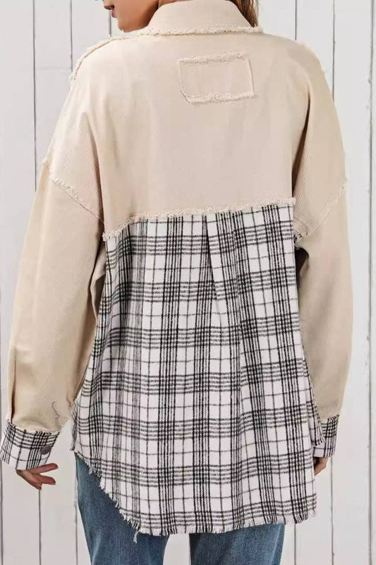CWTSTL1318_CASUAL PLAID LONG-SLEEVED SHIRT COAT TOP