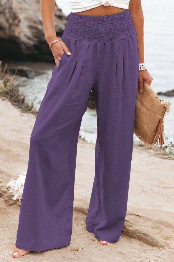 Cotton and linen loose-fitting wide-leg pants