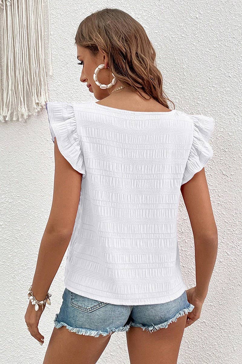CWTBLS0608_SQUARE COLLAR RUFFLED SHIRT BLOUSE TOP