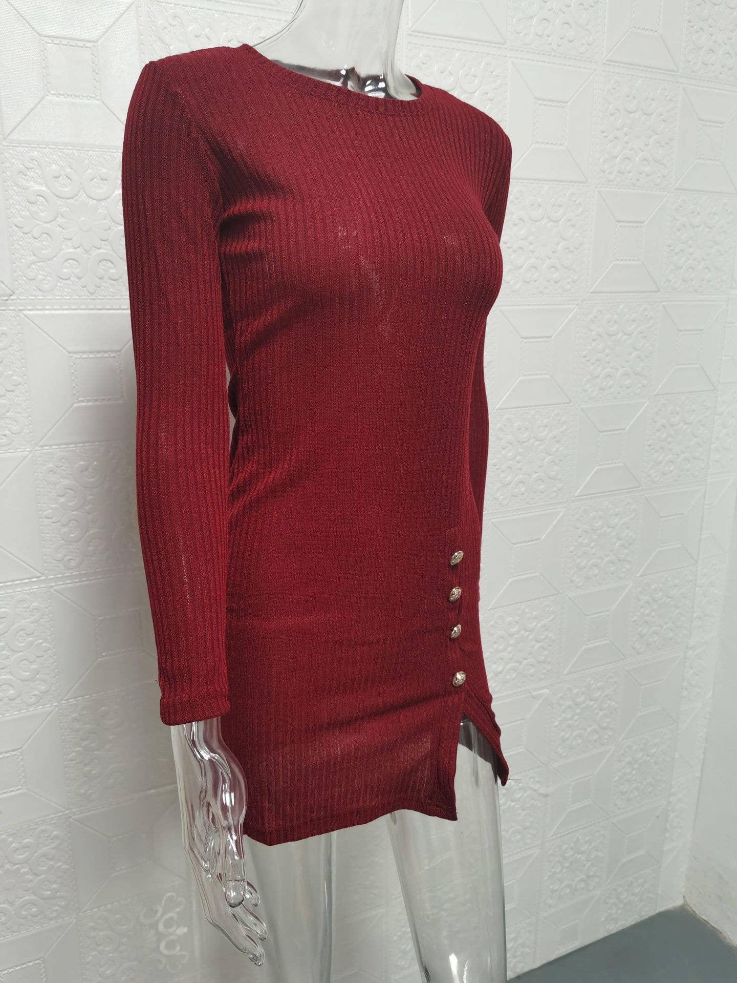 Button-up color-blocking figure-hugging dress