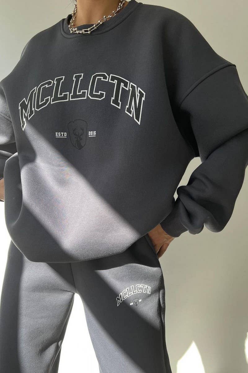 CWSTB1360_LETTER PRINT THICK SWEATSHIRT PANTS SET