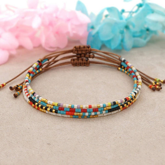 HAND-WOVEN BEADED MULTI-COLOR RICE BEAD BRACELET