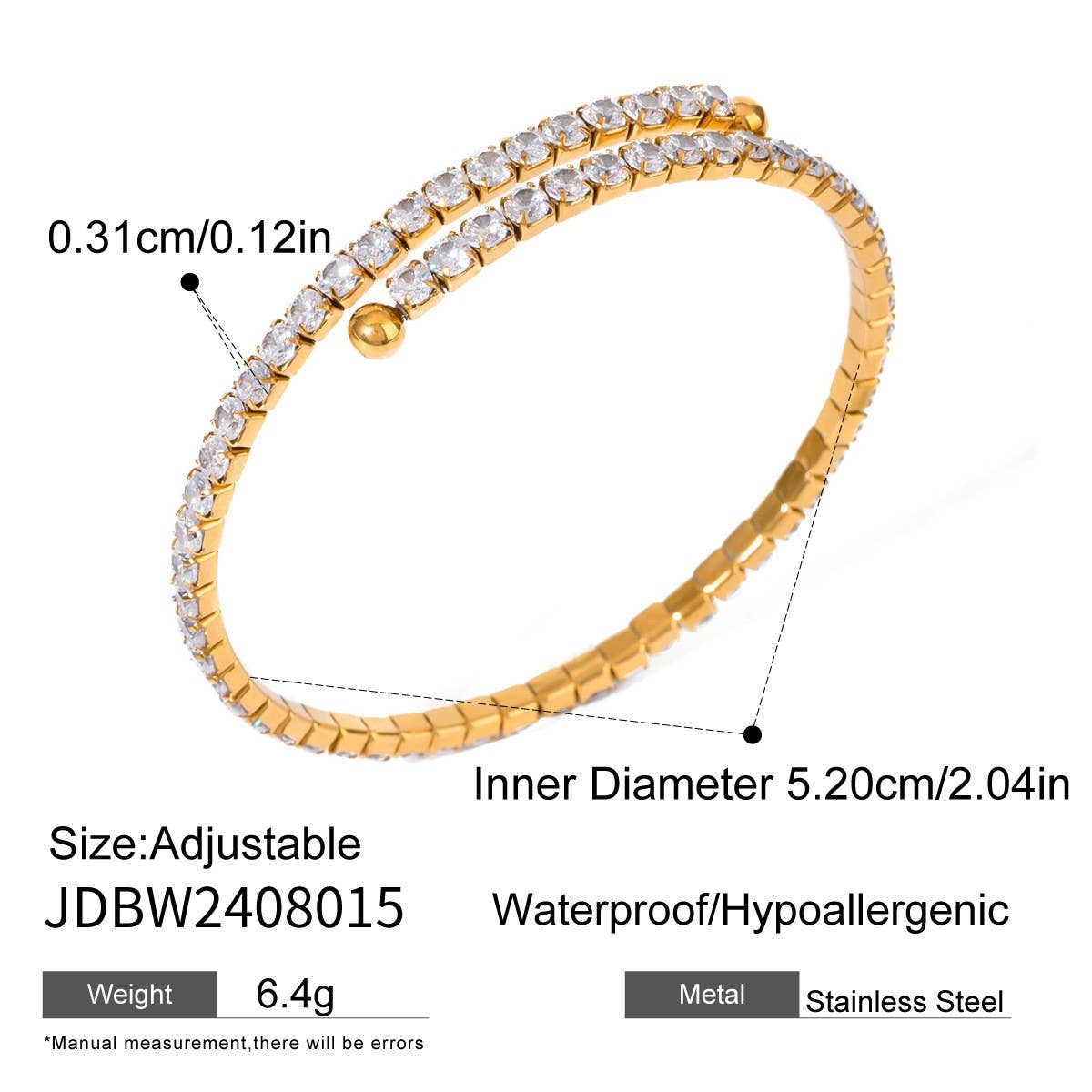 18K Gold White Zircon Full Pave Cuff Bracelet_CWAJE4659
