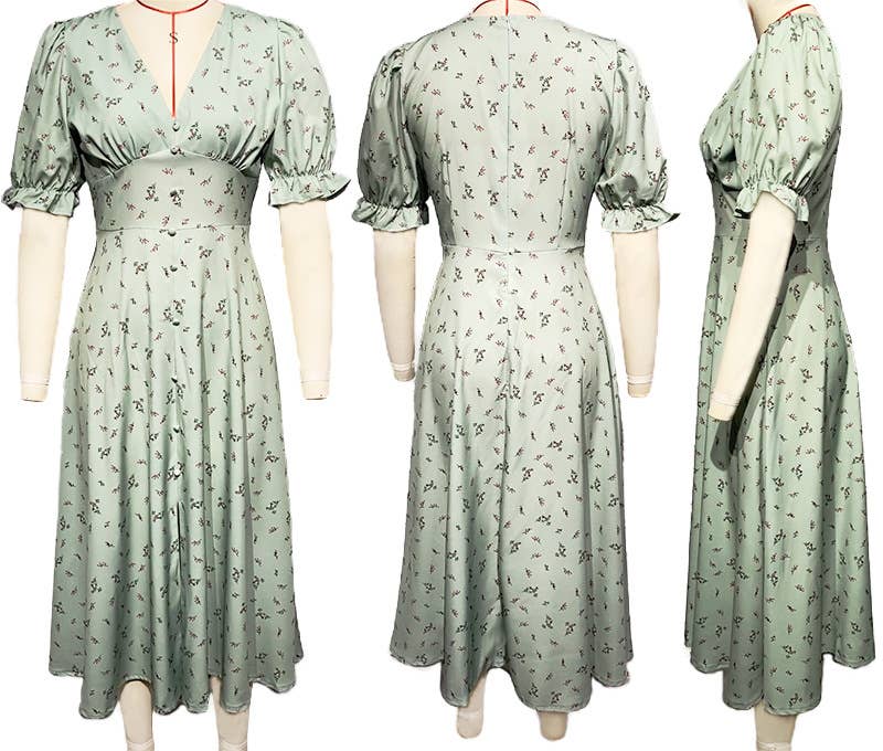 FLORAL DRESS WITH PRINTED BUTTON WAIST
