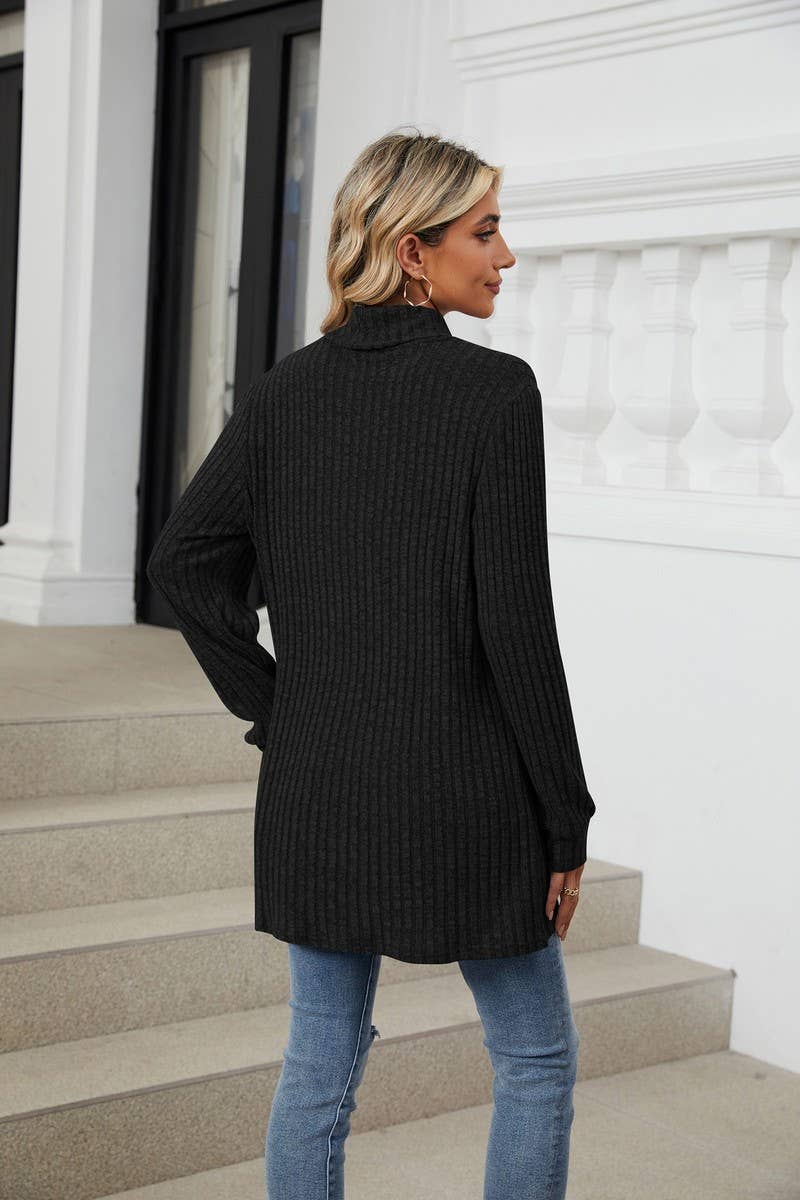 CWTBLL1200_SOLID COLOR RIBBED HALF TURTLENECK POCKET TOP