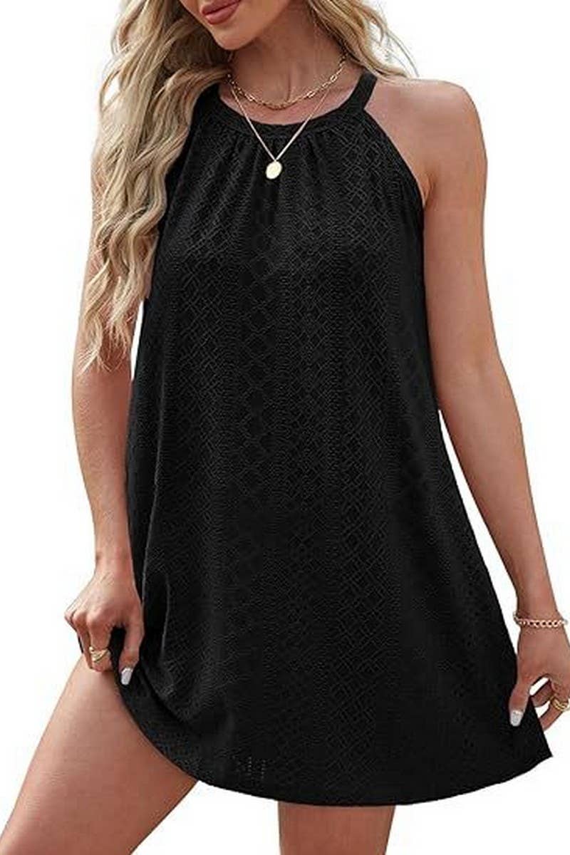 CWDHL0335_HALTERNECK SLEEVELESS SOLID COLOR TANK DRESS