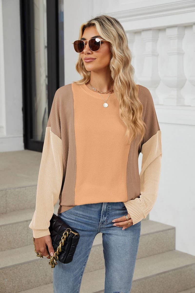 CWTBLL3666_FASHIONABLE LOOSE THREAD SPLICING T-SHIRT