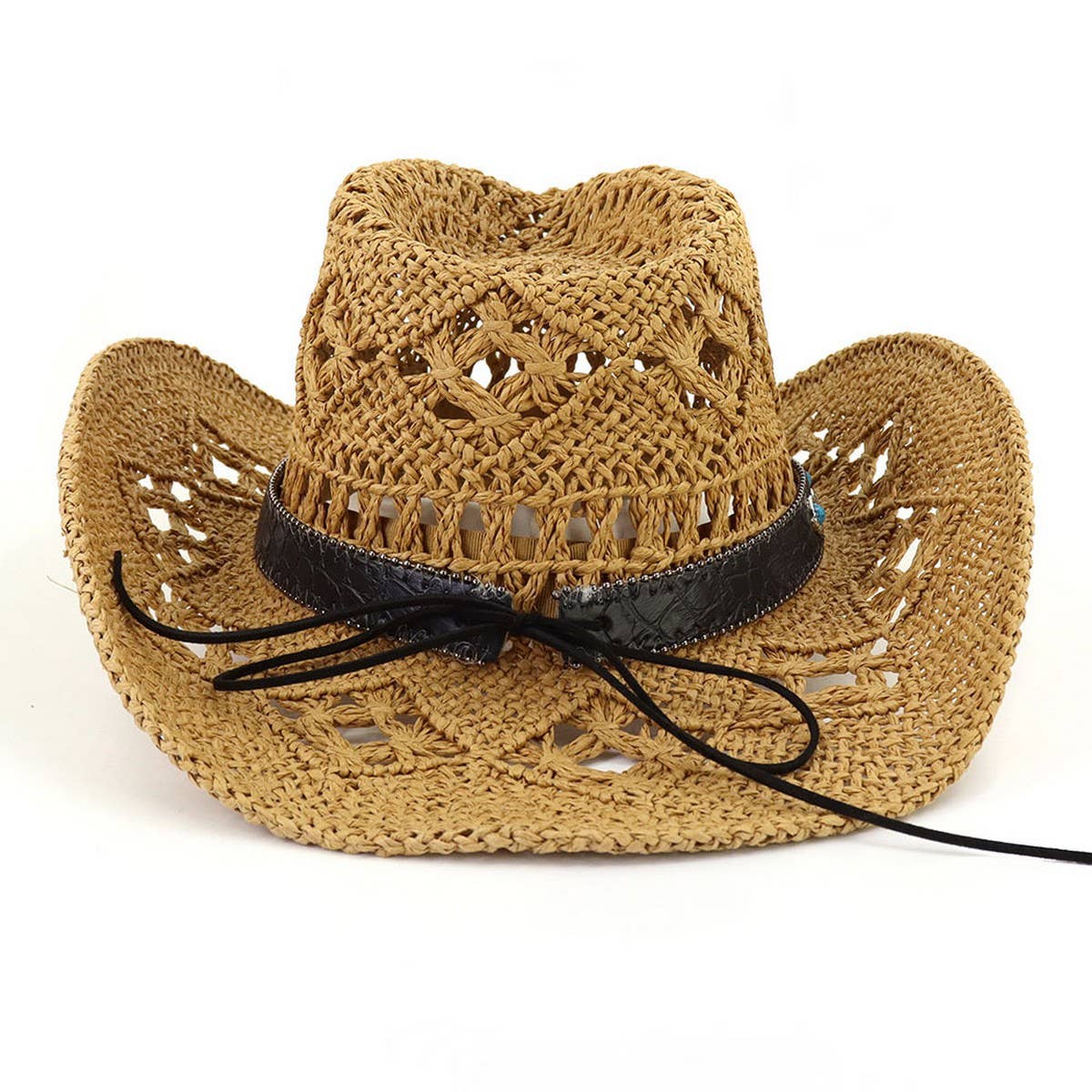 Cowboy Straw Hat with Turquoise Belt Decor_CWAH1252