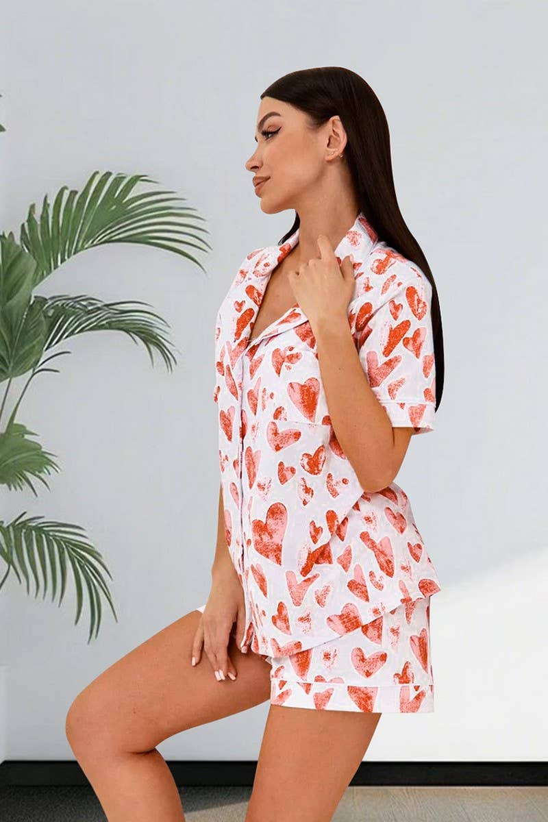 CWSPJ0187_HEART PRINT LOOSE HOMEWEAR PAJAMA SET