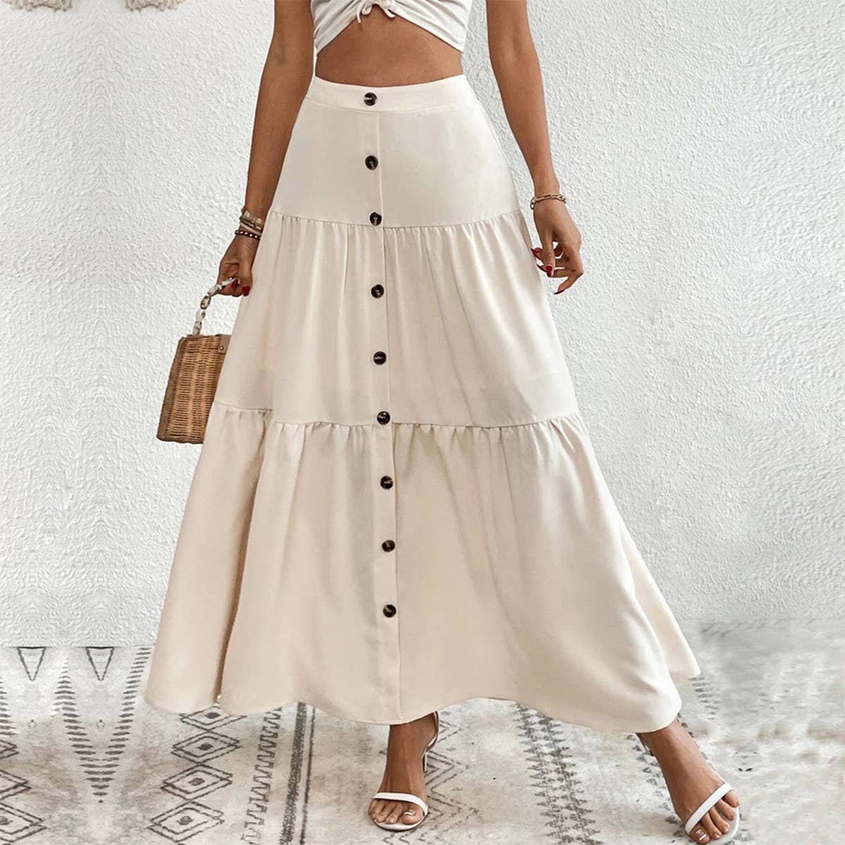 ELASTIC WAISTED SINGLE ROW BUTTON CAKE SKIRT