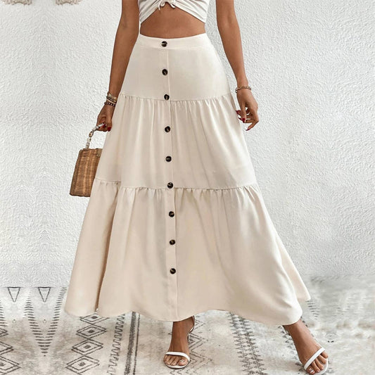 ELASTIC WAISTED SINGLE ROW BUTTON CAKE SKIRT