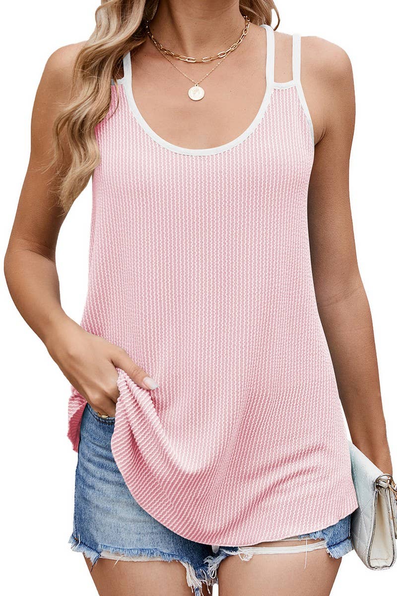 CWTTSL0322_CONTRAST COLOUR ROUND NECK LOOSE-FIT CAMISOLE