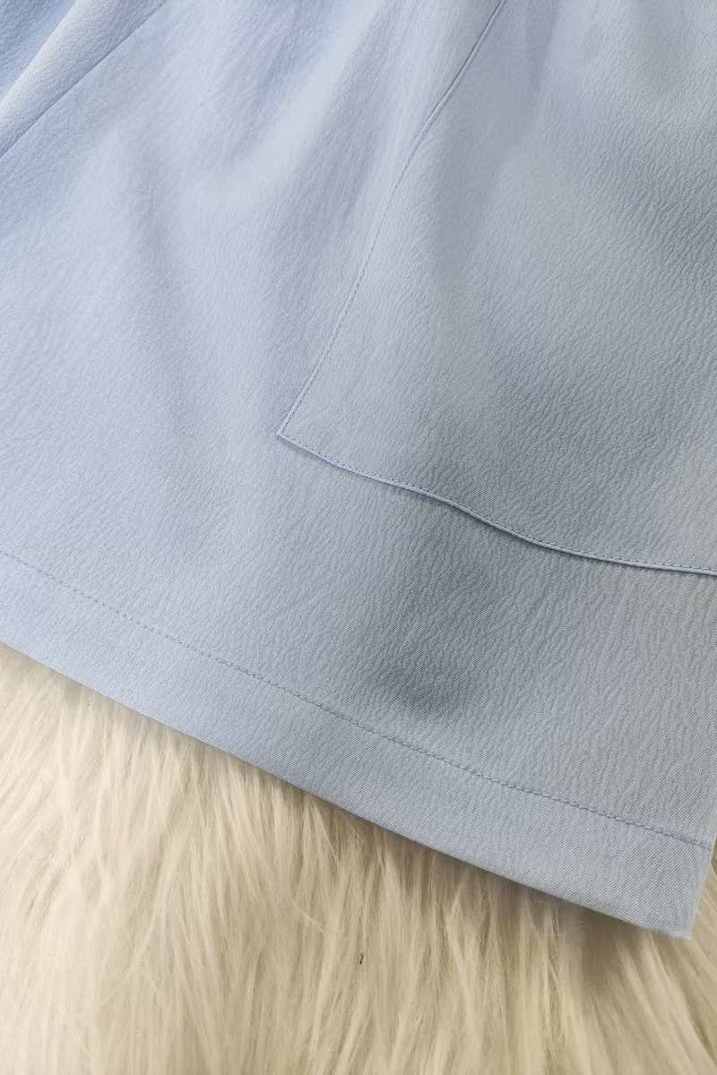 CWSTB2064_SOLID COLOR SHIRT AND SHORTS TWO PIECE SET