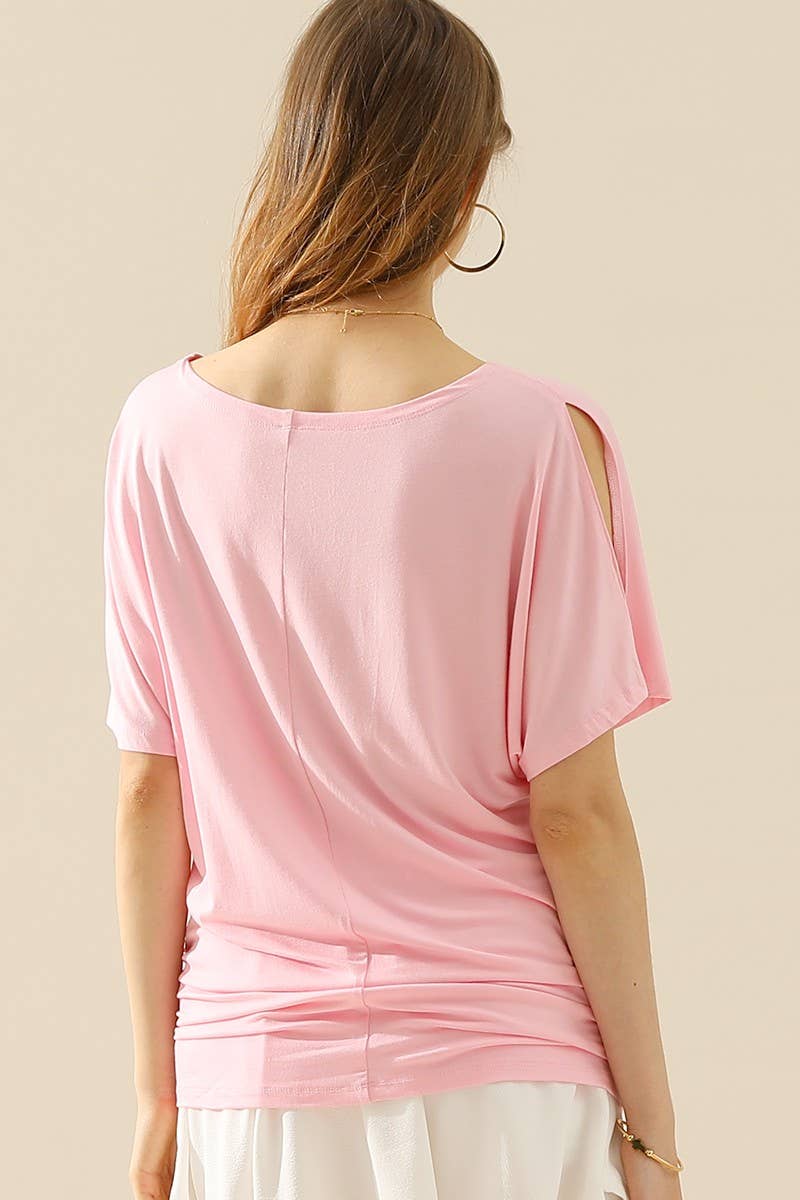 CWTTS640_DOLMAN SIDE SLIT SHORT SLEEVE BOAT NECKLINE TEE