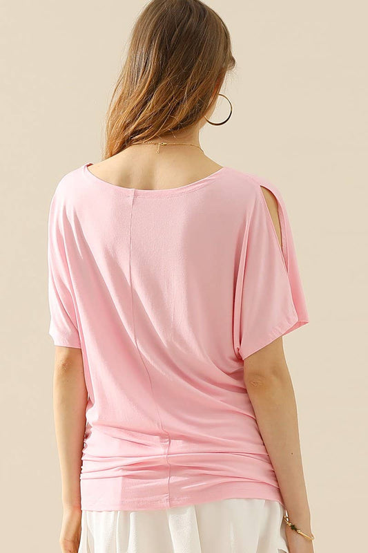 CWTTS640_DOLMAN SIDE SLIT SHORT SLEEVE BOAT NECKLINE TEE