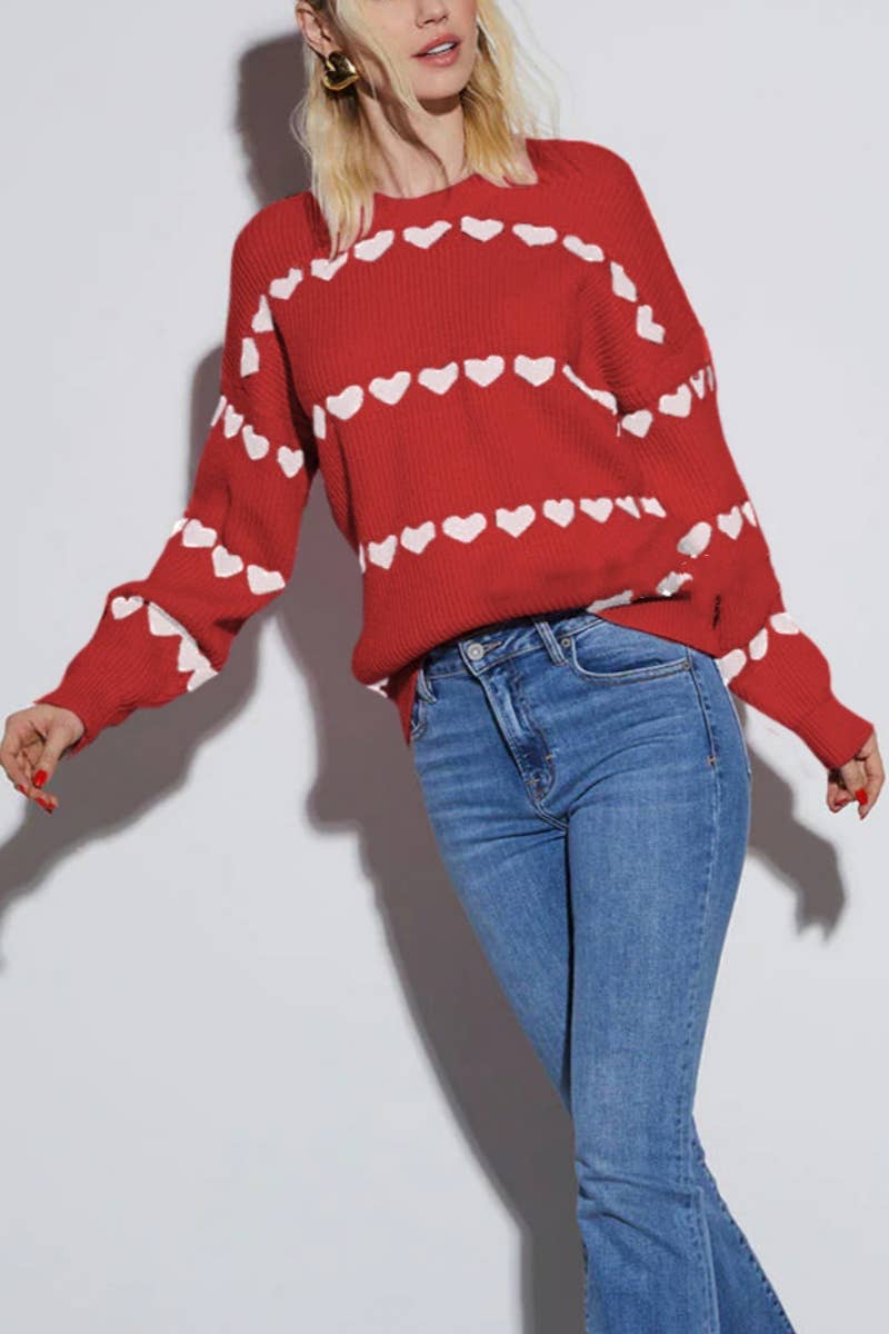 CWOSWL5881_FASHION KNIT LOVE LONG-SLEEVED SWEATER