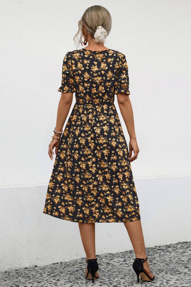 CWDSD4908_CASUAL V-NECK PRINTED DRESS