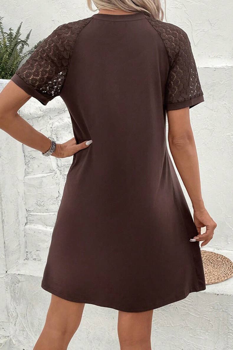 Fashionable lace cutout short-sleeved dress