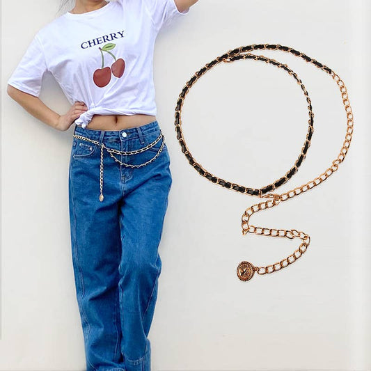 Human figure pendant metal leather waist chain