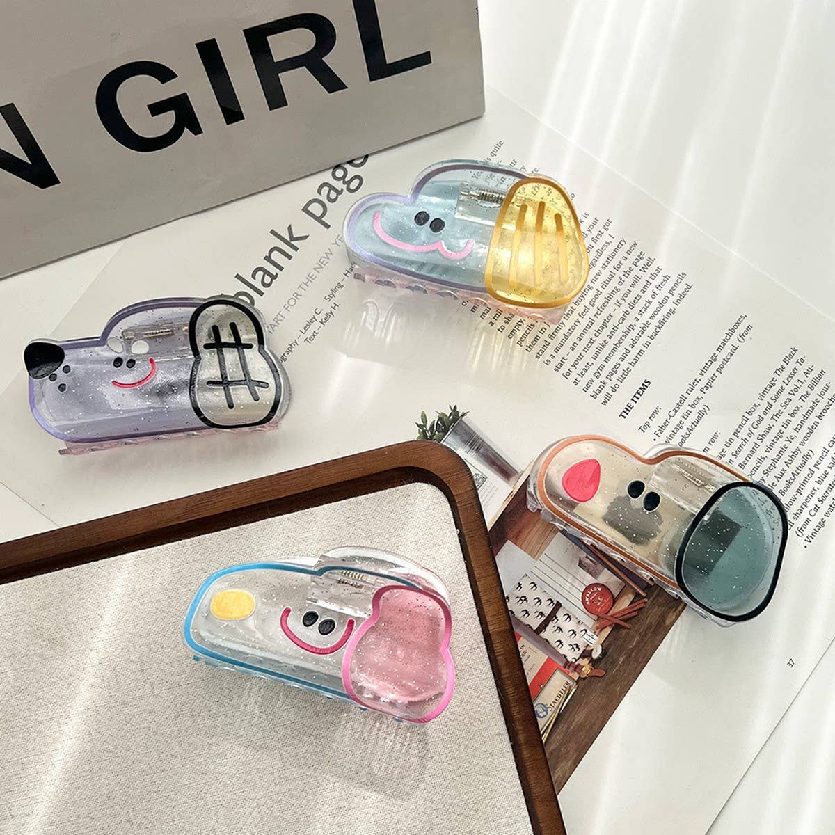 Cute Smiling Dog Transparent Hair Claw for Girls