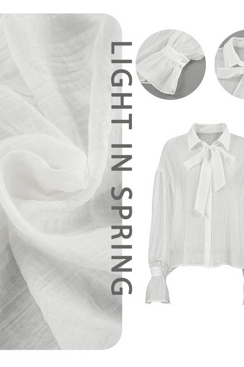 CWTSTL906_SEXY SEE-THROUGH WHITE TENCEL LACE-UP SHIRT