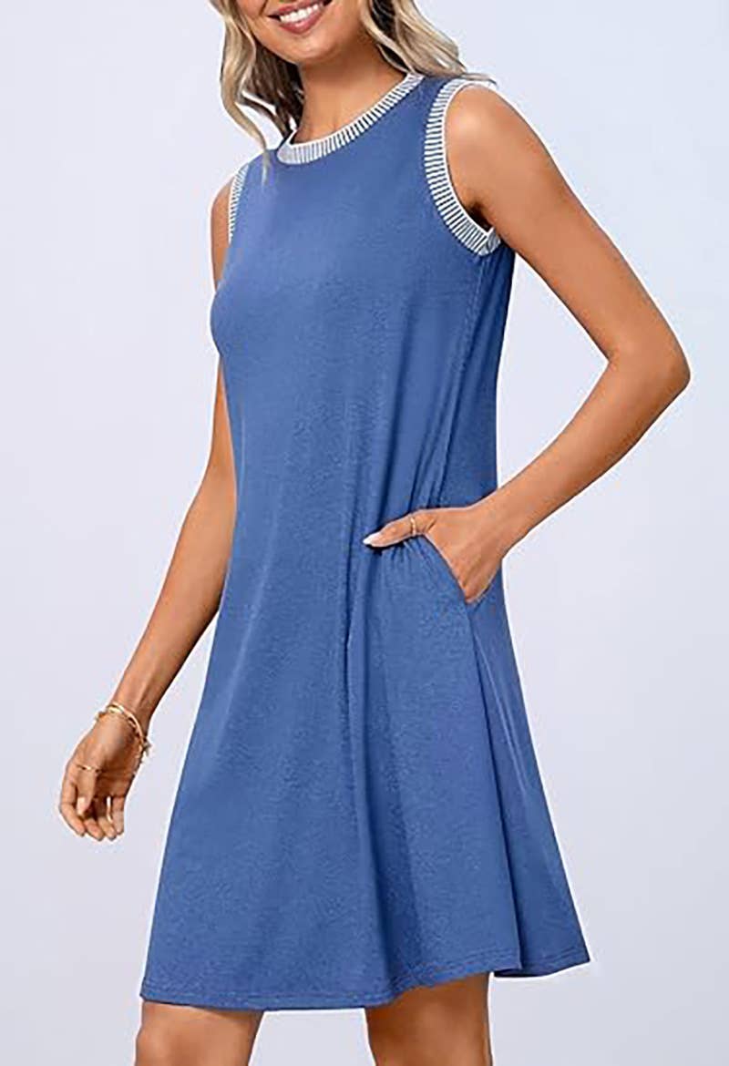 CREW-NECK LOOSE CASUAL SLEEVELESS MINI DRESS