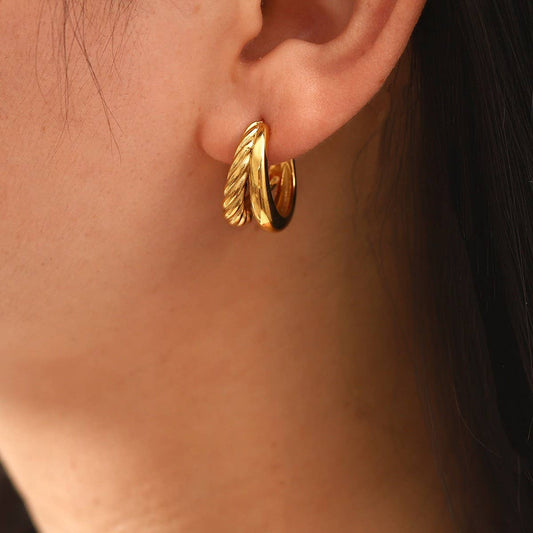 18K GOLD DOUBLE STAINLESS STEEL TWIST EARRINGS_CWASC1684
