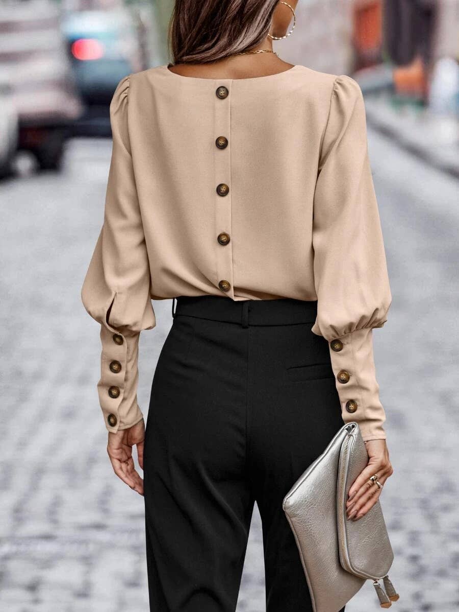 Elegant commuter long sleeve solid color shirt