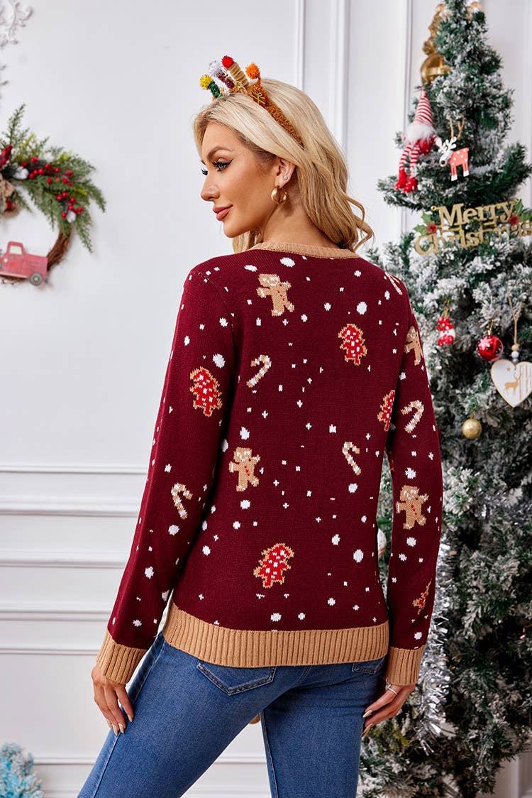 Christmas gingerbread man long-sleeved pullover