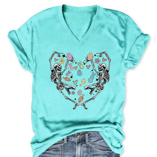 EASTER FUN PRINTED SKULL PERSONALITY VNECK TEES_CWTTS0868