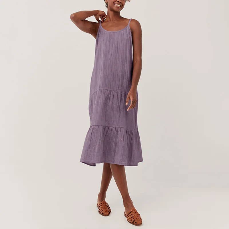 Crepe cotton casual solid color mid-length dress