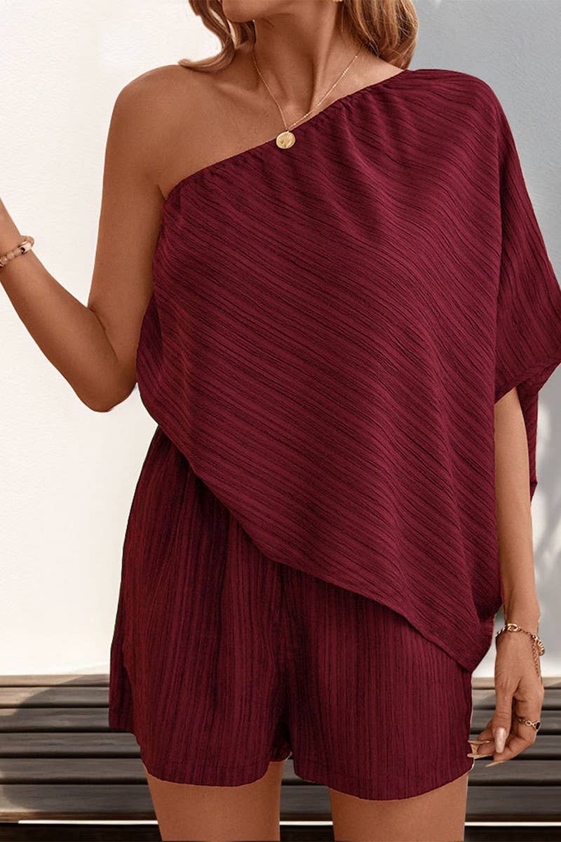 CWSJS0836_SOLID COLOR OFF-SHOULDER TEXTURED JUMPSUIT