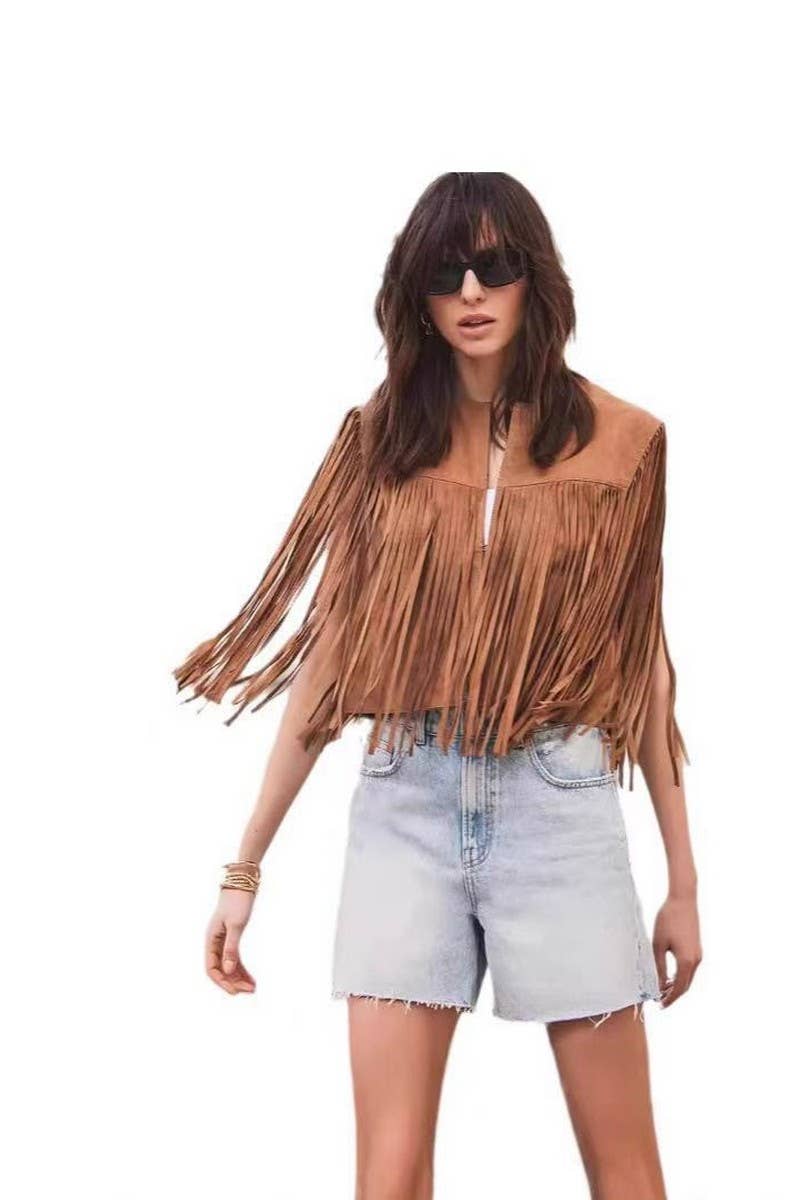 CWOCASL0054_NEW SUMMER RETRO CARDIGAN TASSEL VEST