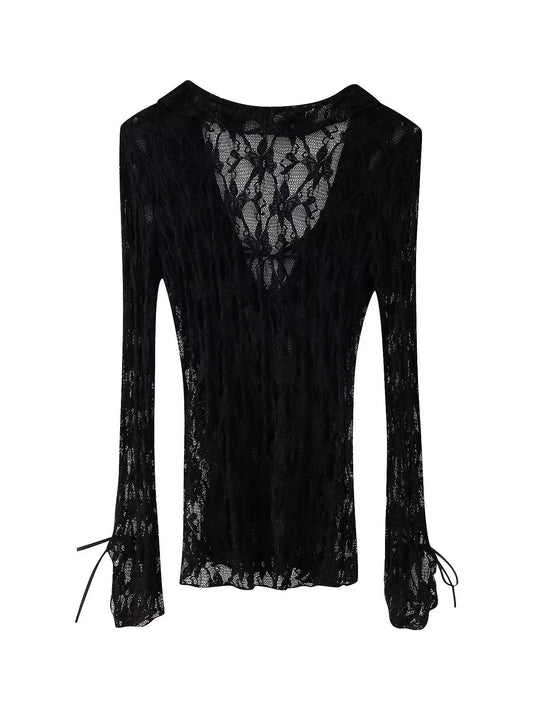 Bow tie V-neck fitted long-sleeved top