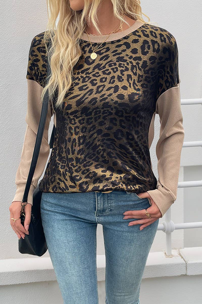 CWTBLL4042_VINTAGE LONG SLEEVE CREWNECK LEOPARD SWEATSHIRT