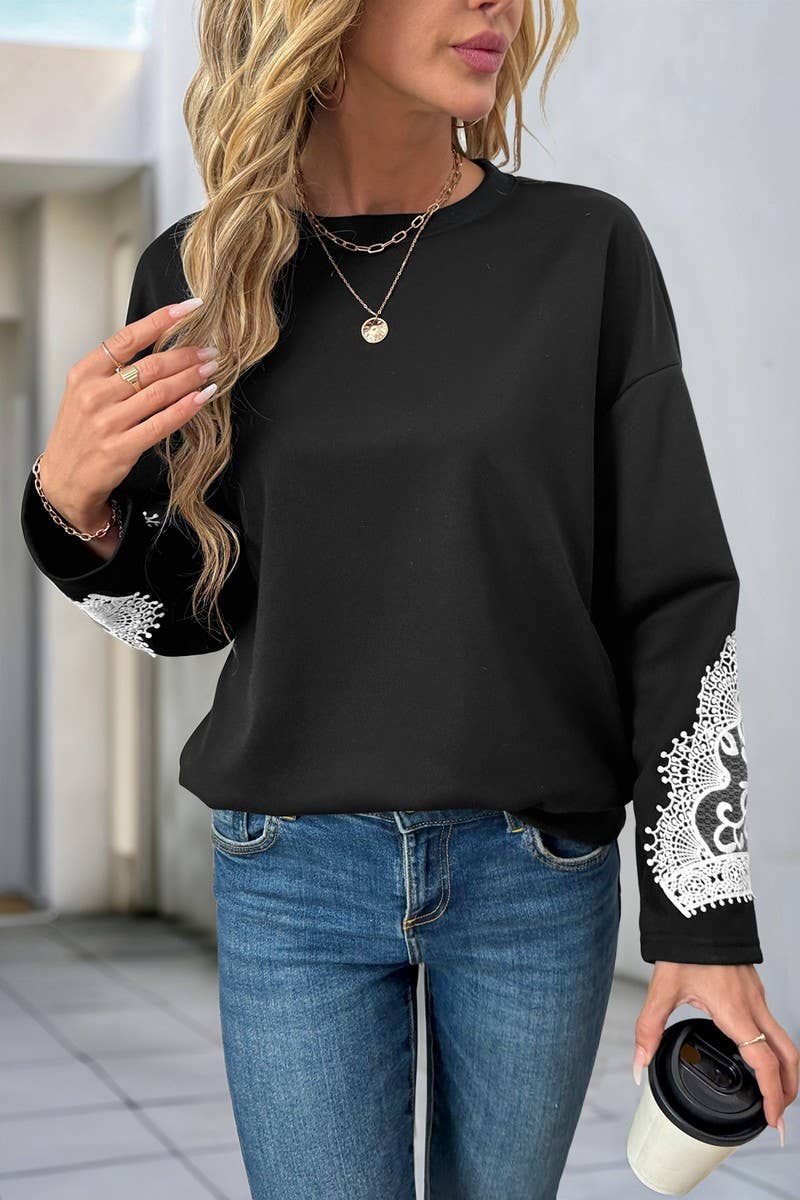 CWTBLL4073_LACE PATCHWORK CREWNECK PULLOVER SWEATSHIRT