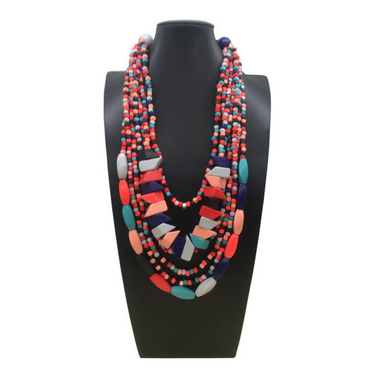 MULTI-LAYERED IRREGULAR WOODEN BEADS NECKLACE