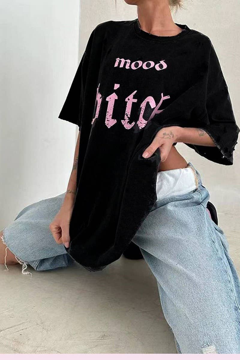 CWTTS1275_DISTRESSED LETTER PRINT SHORT-SLEEVED T-SHIRT