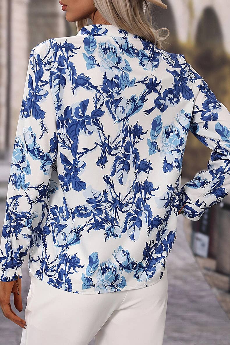 COMMUTER VINTAGE STYLE FLORAL PRINT CHIFFON SHIRT
