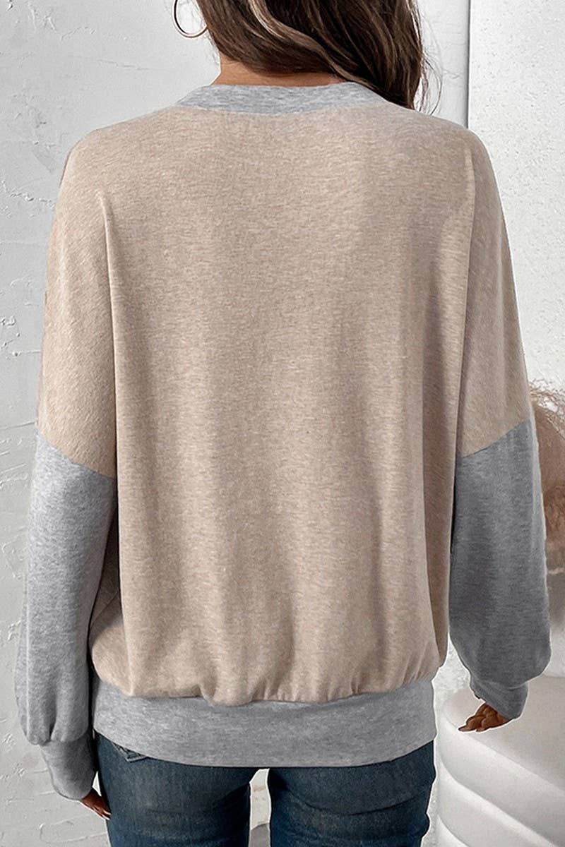 CWTBLL3705_AUTUMN AND WINTER ROUND NECK PATCHWORK LOOSE TOP